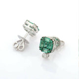 1.4ct Stud Earrings Baguette Cut Green Emerald Cluster 14k White Gold Finish