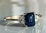 3ct Engagement Ring Emerald Cut Blue Sapphire Diamond Petite 14k White Gold Over