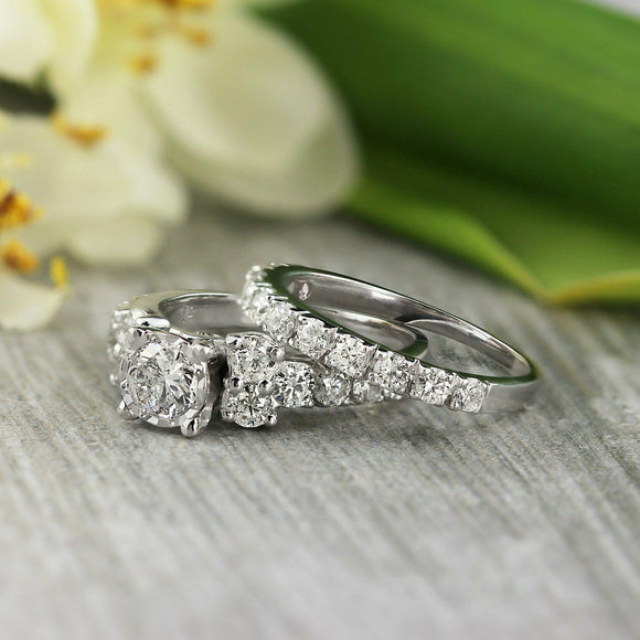 4Ct Round Cut Diamond Engagement Wedding Bridal Set Ring 14K White Gold Finish