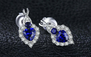 2.6ct Drop Earrings Heart Cut Blue Sapphire Diamond Halo 14k White Gold Finish