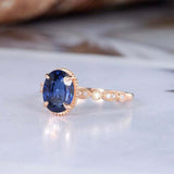 1.5ct Oval Cut Blue Sapphire Engagement Ring Diamond Accents 14k Rose Gold Over