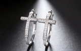 1.9ct Round Cut Diamond Large Cross Hoop Huggies Earrings 14k White Gold Finish