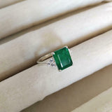 2ct Engagement Ring Emerald Cut Green Emerald Diamond Petite 14k White Gold Over