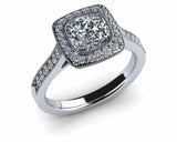 1ct Cushion Cut Diamond Milgrain Halo Engagement Ring 14k White Gold Finish New