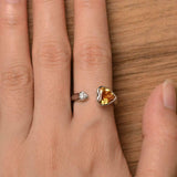 1ct Engagement Ring Heart Cut Citrine Open Cuff Stackable 14k White Gold Finish