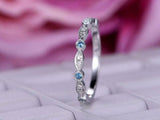 1ct Round Cut Blue Topaz Wedding Band Ring Half Eternity 14k White Gold Finish