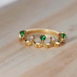 1ct Round Cut Green Emerald Engagement Ring Crown Tiara 14k Yellow Gold Finish