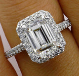 2.5Ct Emerald Cut Diamond Halo Solitaire Engagement Ring 18K White Gold Finish