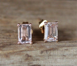 0.5ct Emerald Cut Morganite Classic Stud Earrings Women 14k Yellow Gold Finish