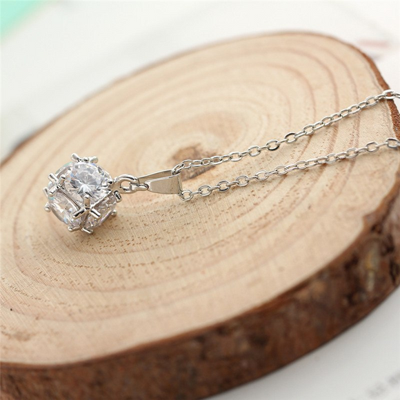 3Ct Round Cut Diamond Stylish Cube Design Pendant Chain 14K White Gold Finish