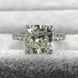 2Ct Cushion Cut Diamond Solitaire with Round Accents Ring 14K White Gold Finish