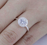 1.6ct Round Cut Diamond Accent Halo Solitaire Engagement Ring 14k WhiteGold Over