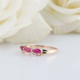 1.5ct Marquise Pink Ruby Wedding Band Trilogy Halo Stackable 14k YellowGold Over