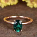 1ct Oval Cut Green Emerald Engagement Ring 4 Prong Solitaire 14k RoseGold Finish