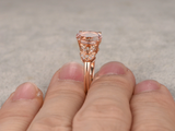 2.5ct Oval Cut Morganite Engagement Ring Floral Leaf Design 14k Rose Gold Finish