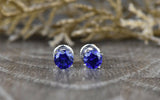 1ct Round Cut Blue Sapphire Screw Back Women Stud Earrings 14k White Gold Finish