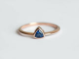 0.6ct Trillion Cut Blue Sapphire Bezel Set Solitaire Ring 14k Rose Gold Finish