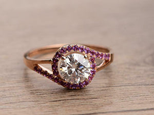 1.7ct Round Diamond Engagement Ring Split Shank Amethyst Halo 14k Rose Gold Over