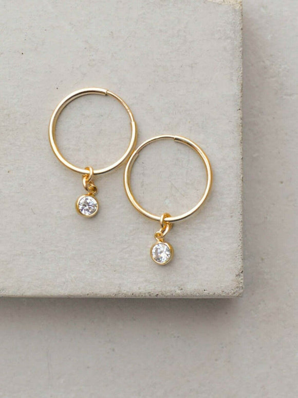 0.4ct Hoop Earrings Round Cut Diamond Dangling 14k Yellow Gold Finish