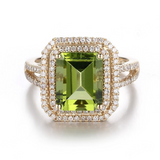 2ct Emerald Cut Green Peridot Double Halo Engagement Ring 14k Rose Gold Finish