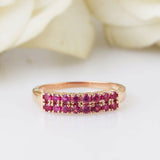 1.5ct Round Pink Ruby Wedding Band Stackable Half Eternity 14k Rose Gold Finish