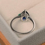 1ct Pear Blue Sapphire Engagement Ring Two Stone Solitaire 14k White Gold Finish