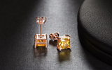 1.5ct Princess Cut Yellow Citrine Solitaire Stud Earrings 14k Rose Gold Finish