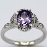 2.2ct Oval Cut Purple Amethyst Diamond Floral Halo Ring 14k White Gold Finish