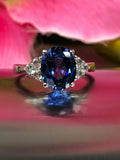 2ct Oval Cut Blue Sapphire Fancy Solitaire Engagement Ring 14k White Gold Finish