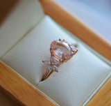 4.2ct Oval Cut Morganite Solitaire with Flower Accent Ring 14k Rose Gold Finish