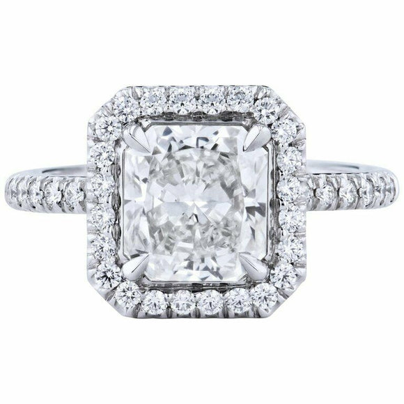 2.23ct Radiant Cut Diamond Engagement Ring Halo Solitaire 14k White Gold Finish