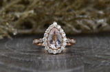 1.8ct Pear Cut Peach Morganite Engagement Ring 14k Rose Gold Finish Halo Bridal