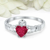 1.1ct Heart Cut Pink Ruby Engagement Ring Claddagh Irish 14k White Gold Finish