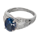 2.3ct Oval Cut Blue Sapphire Solitaire with Accents Ring 14k White Gold Finish