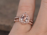 2ct Heart Cut Champagne Morganite Bridal Set Engagement Ring 14k RoseGold Finish