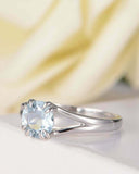 1ct Round Cut Blue Aquamarine Split Shank Solitaire Ring 14k White Gold Finish