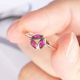 1.2ct Marquise Pink Ruby Engagement Ring 3 Stone Leaf Design 14k Rose Gold Over