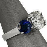 2.5Ct Round Cut Diamond Blue Sapphire Accents Trilogy Ring 14K White Gold Finish