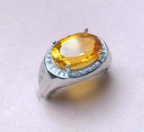 3.5ct Oval Cut Yellow Citrine Halo Signet Engagement Men Ring 14k WhiteGold Over