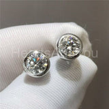 1.5ct Round Cut Moissanite Bezel Solitaire Stud Earrings 14k White Gold Plated