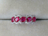 3.6ct Wedding Ring Band Oval Cut Pink Ruby Halo Wave 14k White Gold Finish