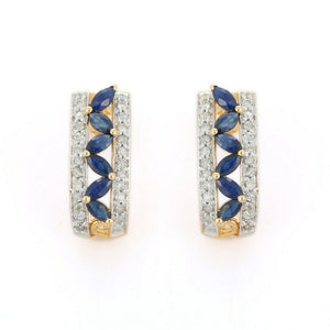 2.4ct Drop Earrings Marquise Cut Blue Sapphire Cocktail 14k Dual Gold Finish