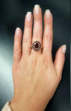 2.6ct Engagement Ring Oval Cut Red Garnet Floral Cluster 14k White Gold Finish