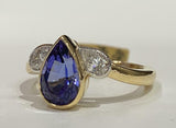 2.6ct Engagement Ring Pear Cut Sapphire Trilogy Tear Drops 14k Yellow Gold Over