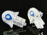 0.5ct Round Cut VVS1D Diamond Hamsa Evil Eye Stud Earrings 14k White Gold Finish