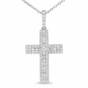 4ct Diamond Round Cut Brilliant Cluster Cross Pendant Chain 14k WhiteGold Finish