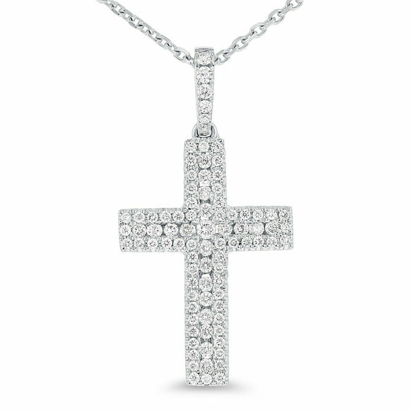 4ct Diamond Round Cut Brilliant Cluster Cross Pendant Chain 14k WhiteGold Finish