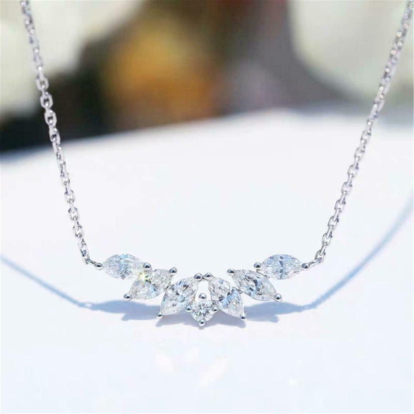 1.6ct Marquise Cut Diamond Pendant Chain Petite Floral Leaf 14k WhiteGold Finish