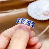 2ct Oval Cut Blue Tanzanite Wedding Band 2 Row Half Eternity 14k White Gold Over