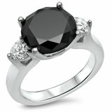 2.5Ct Round Cut Black and White Diamond Three Stone Ring 14K White Gold Finish